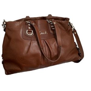 COACH Brown & Silver Leather Ashley Tote Travel Bag Satchel Purse Crossbody